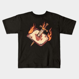 card with sword burning vintage t-shirt Kids T-Shirt